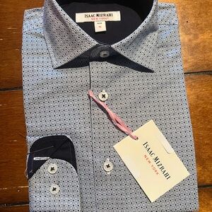 Isaac Mizrahi boys Blue Patterned Dress Shirt